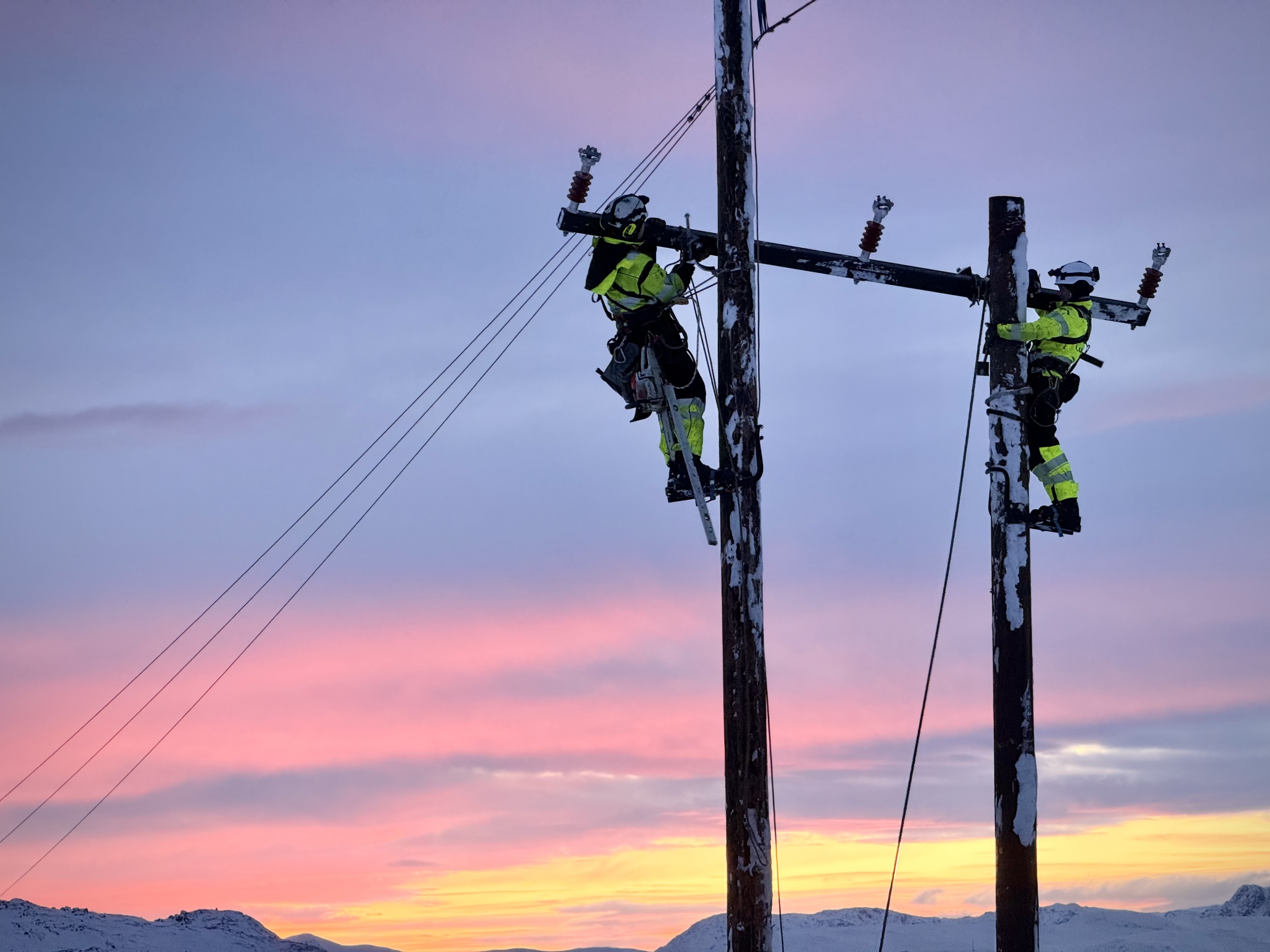 Lucerna sine montører i strømstolper. Foto Tor Even Mathisen